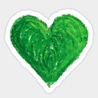 Green Heart Drawn With Oil Pastels On Paper Sticker